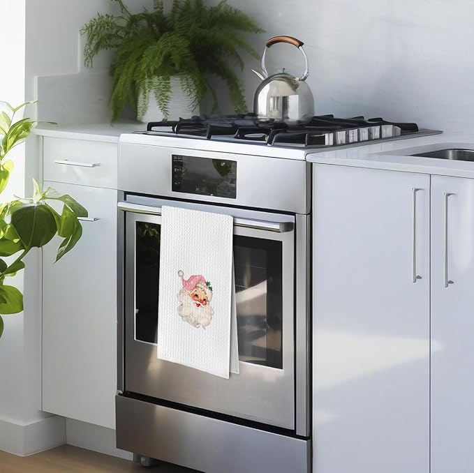 Pink Christmas Kitchen Towels,Christmas Towels Kitchen,Kitchen Christmas Towels,Pink Christmas Santa Waffle Weave Kitchen Dish Tea Hand Towels,Pink Santa Claus Decor(16×24 Inches)