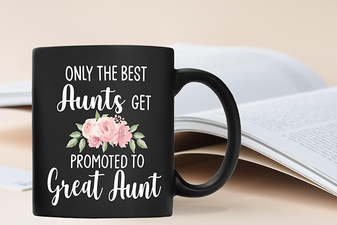 QASHWEY Get Promoted to Great Aunt Coffee Mugs Mug, Funny Pregnancy Announcement Gifts for AuntNew Great Aunt, GreatAunt to Be Gifts Black Ceramic Mugs Cups 11 Ounce