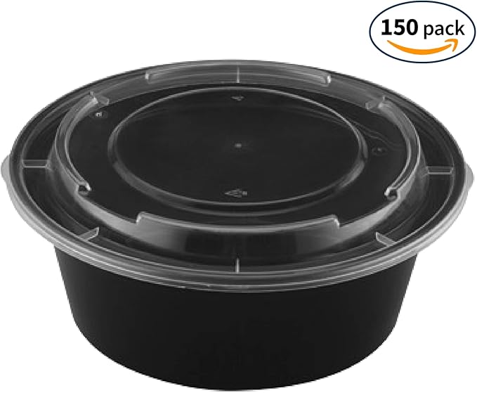 TIYA Food Containers – 40 oz Bulk 150 Pack with Lids – Plastic Food Storage To-Go Round Bowls – Reusable, Microwavable, Dishwasher Safe – Leak-Proof and Great for Meal Prep – BPA-Free