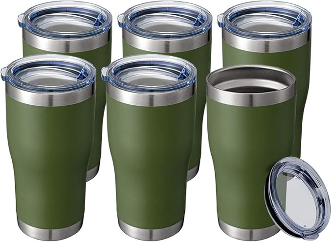 HASLE OUTFITTERS 20 oz Tumbler Bulk, Stainless Steel Tumblers with Lid, Vacuum Insulated Tumbler, Double Wall Powder Coated Cup, coffee mugs, Army Green, 6 Pack