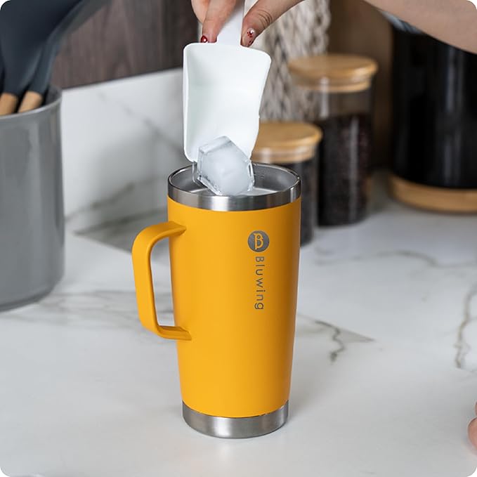 20 oz Insulated Tumbler with Handle Stainless Steel Travel Coffee Mug with Lid and Straw, Double Wall Tumbler Cups for Women and Men, BPA Free (Mango Yellow)