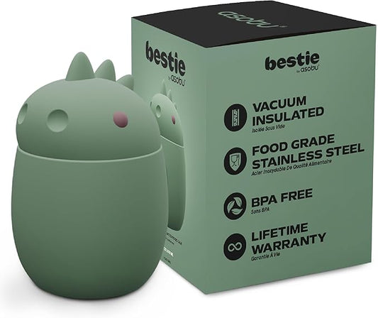 Bestie Foodie Kids Insulated Food Jar – Cute Character Lunch Container for Children, BPA-Free Stainless Steel, Leakproof & Vacuum Sealed, Keeps Food Hot or Cold, Easy to Clean, 16oz