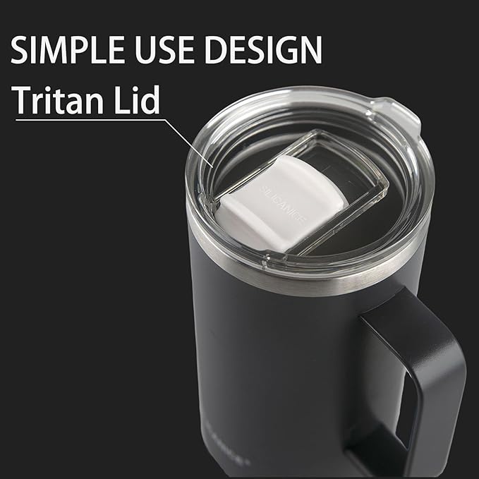 24 oz Stainless Steel Vacuum Insulated Tumbler with handle & MacSlider Lid, Dishwasher Safe & Spill Proof Coffee Cup, Travel Mug for Hot/Cold Drinks, Durable Design (Gray 2.4, 24 Oz)