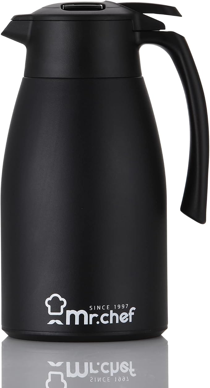 SINCE 1997 MR.CHEF 51Oz Thermal Coffee Carafe, Insulated Stainless Steel Coffee Carafes for Keeping Hot/Double Walled Vacuum Coffee Carafe (Black, 1.5L)