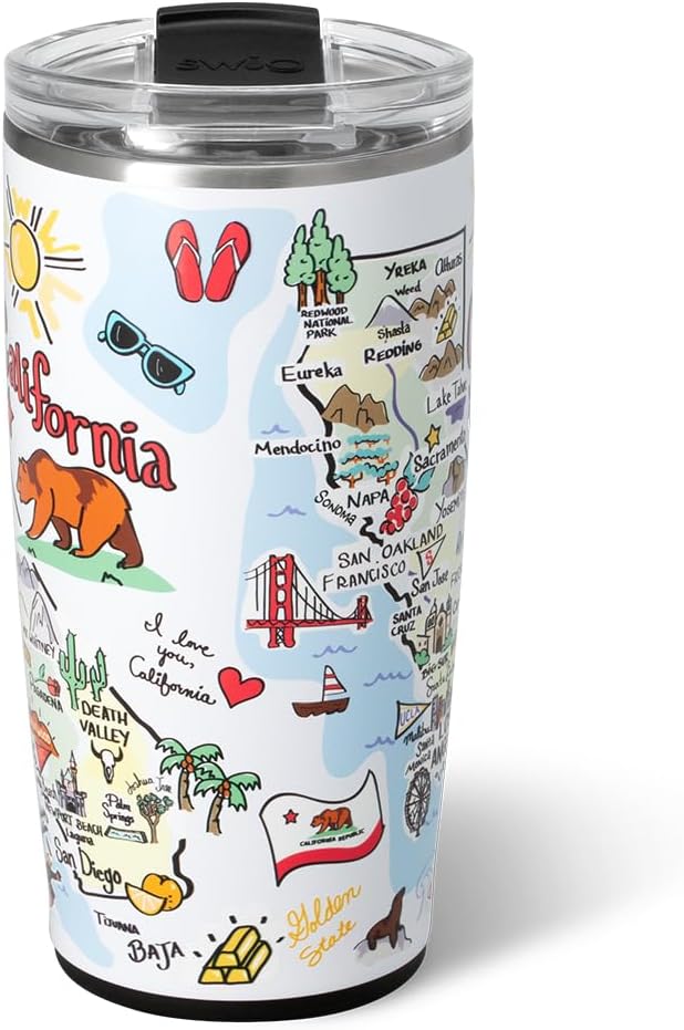 Swig Life 22oz Travel Mug, Insulated Tumbler with Handle and Lid, Travel Coffee Mug, Cup Holder Friendly, Stainless Steel 22 oz Tumbler, Reusable Insulated with Lid (California)