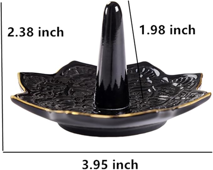 Ceramic Mandala Ring Holder, Decorative Jewelry Dish, Trinket Tray Room Decor, Engagement Wedding Birthday Gifts for Women (Black)