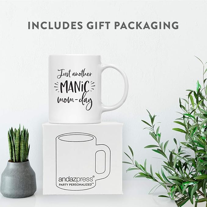 Andaz Press Mother's Day 11oz. Ceramic Coffee Tea Mug Gift for Mom, Just Another Manic Mom-Day, 1-Pack, Birthday Christmas Gift Ideas