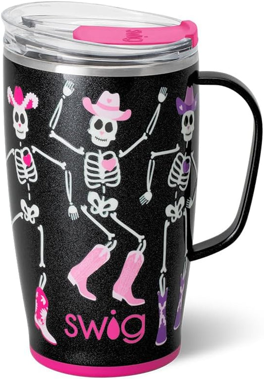 Swig Life 18oz Travel Mug, Halloween Insulated Tumbler with Handle and Lid, Travel Coffee Mug, Cup Holder Friendly, Stainless Steel 18 oz Tumbler, Reusable Insulated with Lid (Let's Go Ghouls)