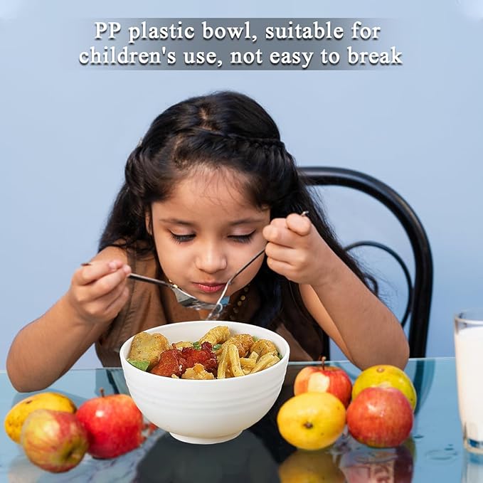 Berglander White Plastic Bowls Set of 12 Pieces 25oz, Reusable and Sturdy Ramen Bowl, Soup Bowls, Cereal Bowl for Adult, Kids, Home, Restaurant, Garden, Picnic, Camping, Poolside, Outdoor