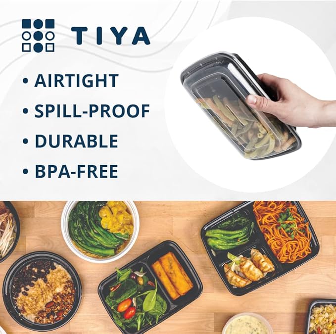 TIYA Food Containers - 28 oz Bulk 150 Pack with Lids - Rectangular Plastic To-Go Containers - Reusable, Microwavable, Dishwasher Safe - Leak-Proof for Meal Prep - BPA-Free