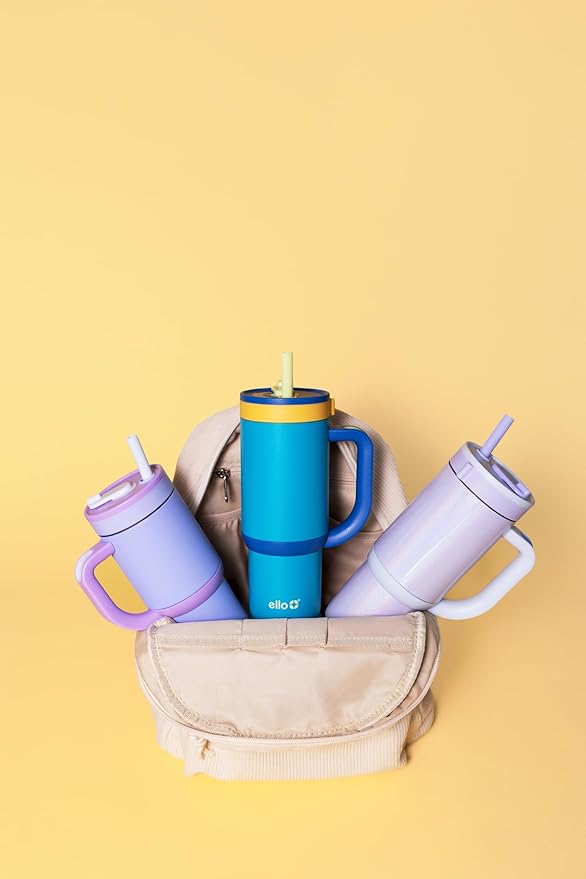 Ello Oasis 18oz Kids Tumbler with Handle & Retracting Straw, 100% Leakproof Reusable Insulated Stainless Steel Cup, Gifts for Teens Girls Boys, Keeps cold for 18 Hours, Cup Holder Friendly, Glacier