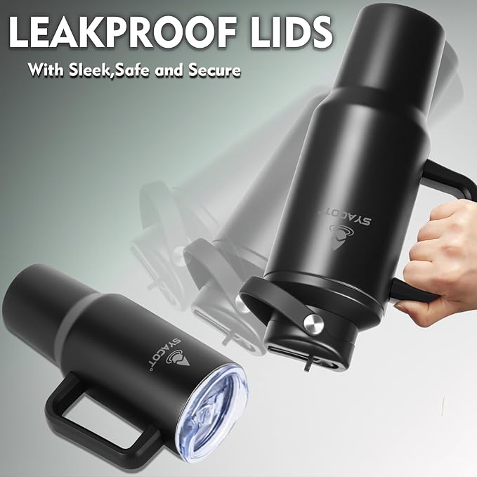 40 oz Tumbler with Handle and Straw or Convert to 40 oz Insulated Water Bottle Fits in Cup Holder. Stainless Steel Metal Water Flask with 2 Lids for Travel,Camping,Gym Sports Coffee Mug Thermal Cup