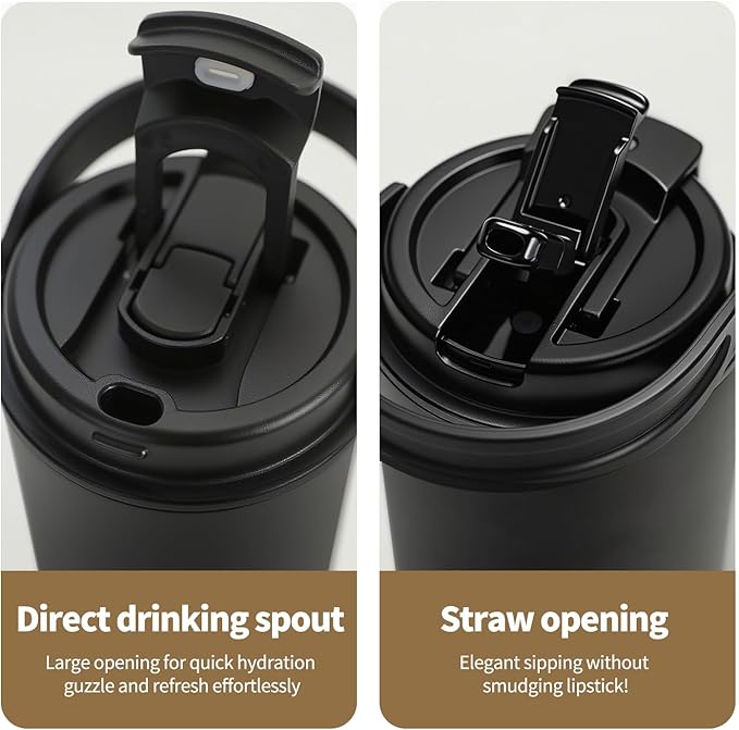 Water Bottle 24 oz-Stainless Steel Tumbler with Straw - Vacuum Insulated Water Bottle 24 oz for Home, Office or Car Reusable Cup With straw，Cold for 12 Hrs or Iced for 24 Hrs(Black)