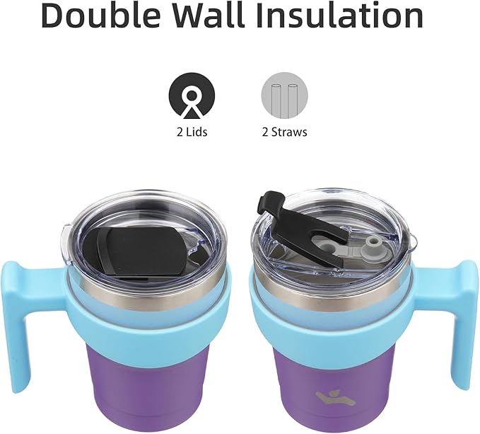 10 oz Tumbler with Handle and 2 Straw 2 Lid, Insulated Water Bottle Stainless Steel Vacuum Cup Reusable Travel Mug,Ocean Dream