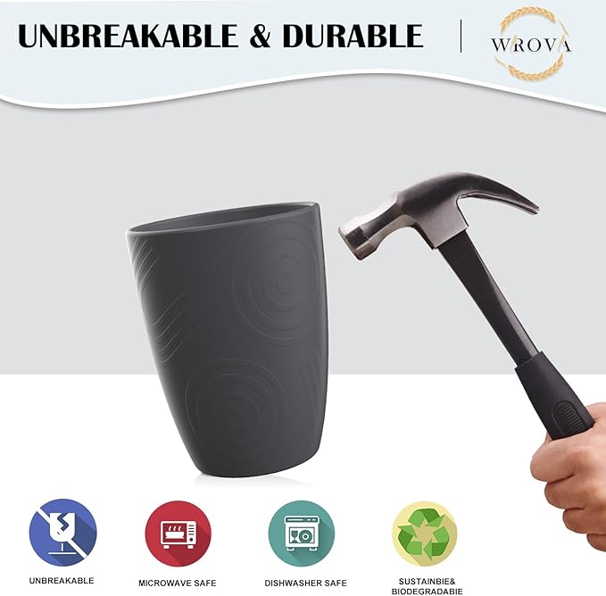 Wrova Wheat Straw Cups 8 PCS Good Alternative to Plastic Cups 12 oz Unbreakable Drinking Cup Reusable Dishwasher Safe Water Plastic Glasses Kids Tumbler with 4 Colors