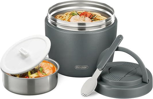 Soup Thermo for Hot Food Adults 32OZ Lunch Containers Wide Mouth Hot Food Jar Vacuum Insulated Stainless Steel Bento Box Leakproof with Spoon (Grey)