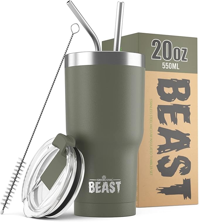 Beast 20 oz Tumbler Stainless Steel Vacuum Insulated Coffee Ice Cup Double Wall Travel Flask (Army Green)