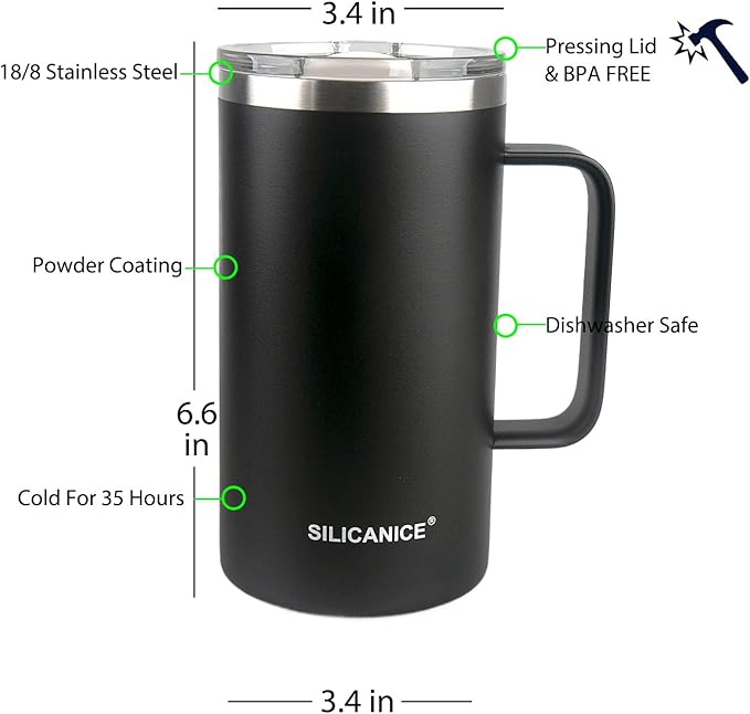 24 oz Stainless Steel Vacuum Insulated Tumbler with handle & MacSlider Lid, Dishwasher Safe & Spill Proof Coffee Cup, Travel Mug for Hot/Cold Drinks, Durable Design (Gray 2.4, 24 Oz)