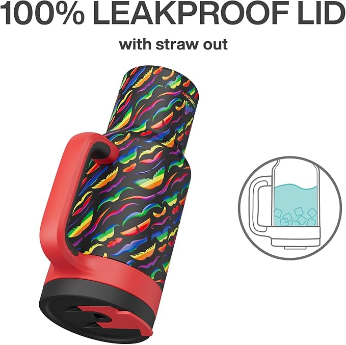 40 oz Tumbler with Handle, 2-in-1 Straw and Sip Lid, Leakproof, Dishwasher Safe, Insulated Stainless Steel Travel Coffee Mug, Keeps Cold for 34 Hours, Fits in Car Cup Holder (Rainbow Whiskers)