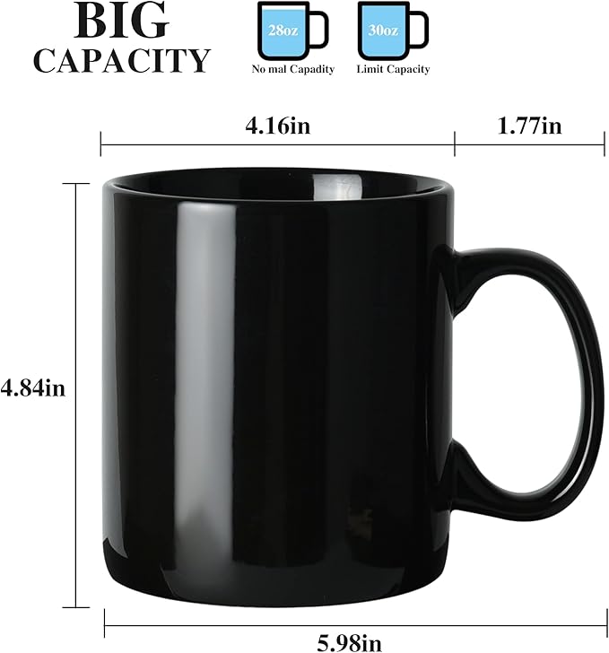 29oz Extra Large Ceramic Coffee Mug with Handle for Office and Home (Black)