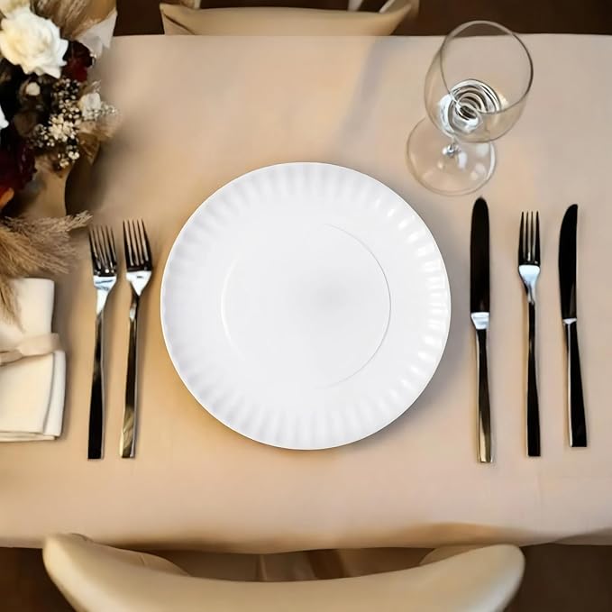 TP Melamine Plates Set of 8, 8-Inch Lightweight Reusable Plates for Picnic, Party, BBQ & Camping, Dishwasher Safe Tableware for Salads, Appetizers & Desserts, White