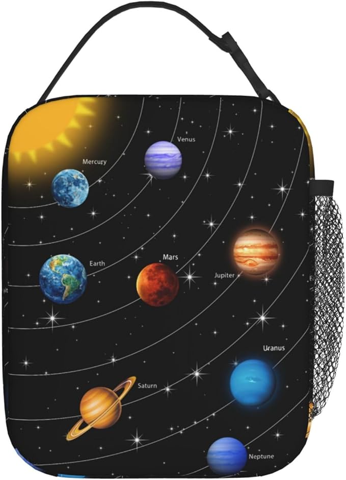 Planet Star Insulated Lunch Box for Girls Boys Kids Galaxy Solar System Lunch Bag for Women Men Adult Reusable Cooler Tote Bag for School Work Office Picnic Travel Hiking