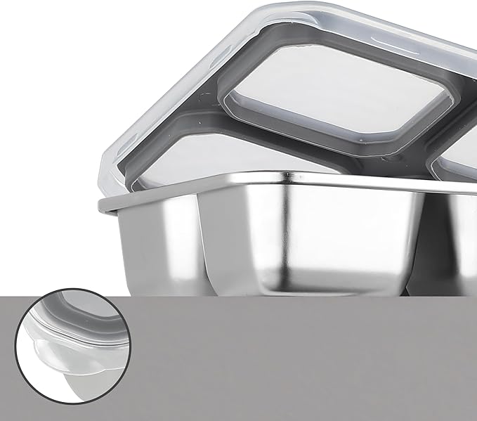 BEFOY 2 Pack Stainless Steel Snack Containers with Lids 4 Compartment Food Storage Containers for Adults & Kids Meal Prep Containers Reusable
