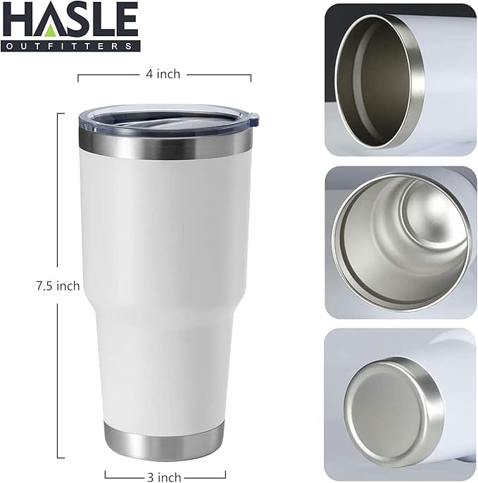HASLE OUTFITTERS 30oz Stainless Steel Tumbler, Double Wall Vacuum Insulated Travel Mug Tumbler, Durable Insulated Coffee Mug, Gift Box Set (White, 4)