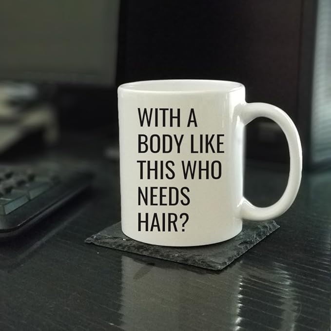 Andaz Press 11oz. Father's Day Coffee Mug Gift, With a Body Like This Who Needs Hair?, 1-Pack, Funny Dad Grandpa Birthday Christmas Gift Ideas