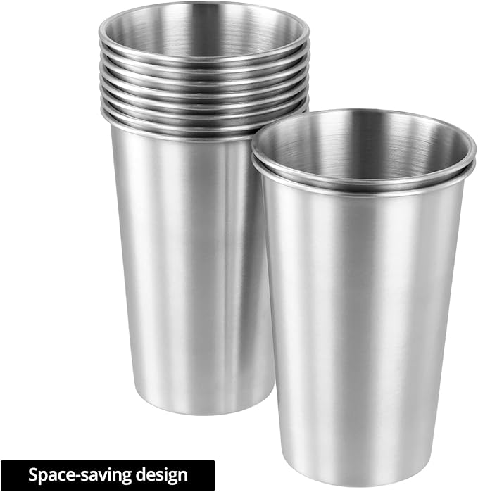 QWORK 16 Ounce Stainless Steel Pint Cups - 10 Pack 450ml 304 Steel Cup - for Coffee, Tea, Cold Drinks, Home and Outdoor Use