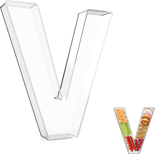13.8" Extra Large Acrylic Letter Charcuterie Board Box, Reusable Fillable Letter Cake Candy Dish Display Serving Tray for Birthday Anniversary Party Decoration (V)