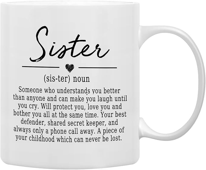 QASHWEY Sister Definition Coffee Mugs Mug, SisterBirthday Christmas Wedding Gifts from Sister Brother,InspirationalSister Gift Double Side Printed Ceramic Mug Cup 11 Ounce
