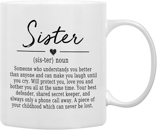 QASHWEY Sister Definition Coffee Mugs Mug, SisterBirthday Christmas Wedding Gifts from Sister Brother,InspirationalSister Gift Double Side Printed Ceramic Mug Cup 11 Ounce