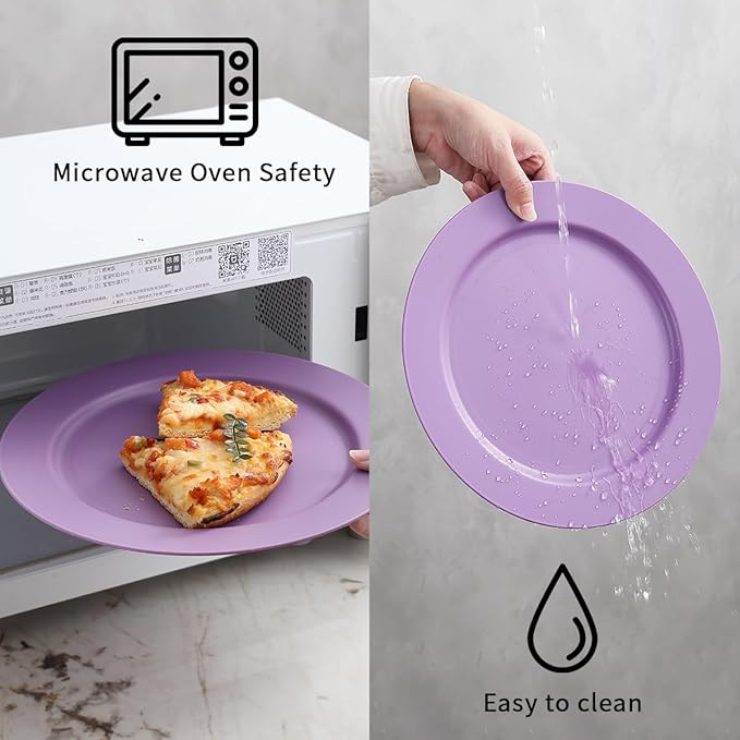 Berglander Plastic Plates Set of 8 Pieces 10", Purple Reusable Flat Dinner Plates, Salad Plates, Pasta Bowls, Dishes Set Easy to Carry for Home, Garden, Picnic, Camping, Outdoor