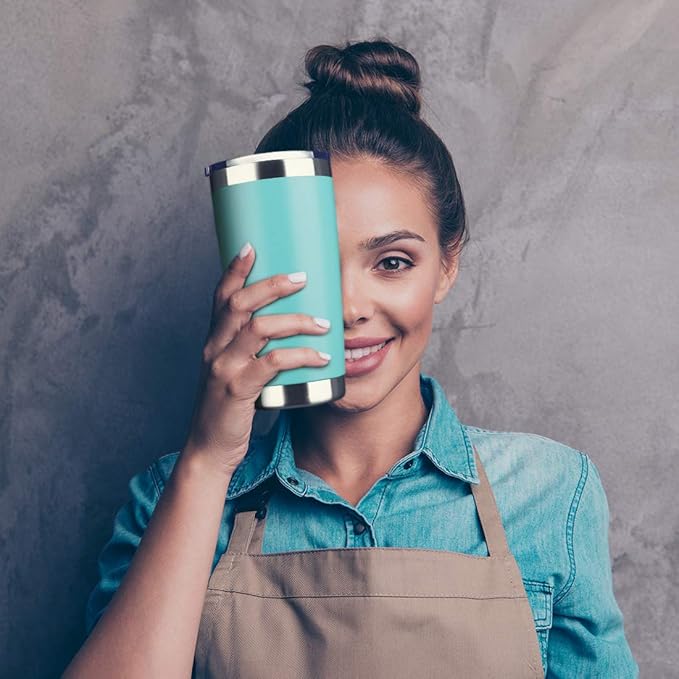 20oz Tumbler Bulk Stainless Steel Vacuum Insulated Tumblers with Lid Double Wall Travel Mug, Powder Coated Coffee Cup, Suitable for Ice Drinks and Hot Beverage (Light blue 6pack)