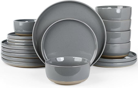 Famiware Milkyway Plates and Bowls Set, 18 Pieces Dinnerware Sets, Dishes Set for 6, Dark Gray