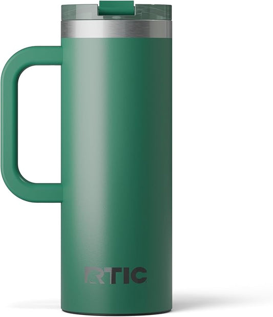 RTIC 20oz Road Trip Travel Mug with Lid and Handle, Ceramic Lined, Insulated, Stainless Steel, Metal, Double Wall Vacuum-Insulation, Portable Coffee, Tea Cup for Hot and Cold Drink, Pine Tree