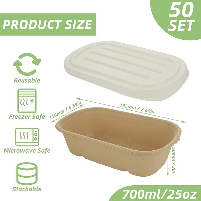 SENENQU 100 Pack 25 Oz Disposable Bowls With Lids, Compostable Sugarcane Fiber Paper Bowls, Take Away Food Containers Meal Prep Food Storage For Salad, Pasta, Nacho, Burrito