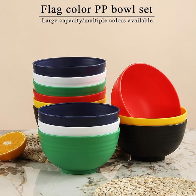 Berglander Plastic Bowls Set of 12 Pieces 25oz, Mutil Color Reusable and Sturdy Ramen Bowl, Soup Bowls, Cereal Bowl for Adult, Kids, Home, Restaurant, Garden, Picnic, Camping, Poolside, Outdoor