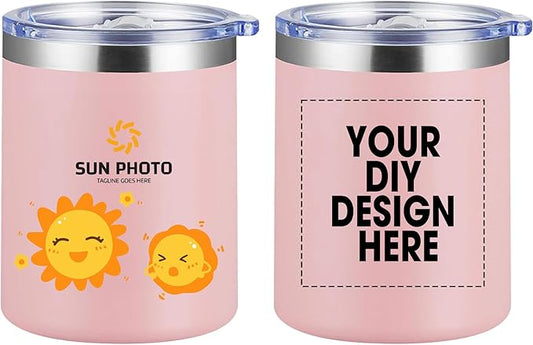 Personalized Custom Tumbler Print in USA 12oz Stainless Steel Travel Coffee Cup with Lid & Straw Double Wall Insulated Mug With Colorful Text Logo Photo