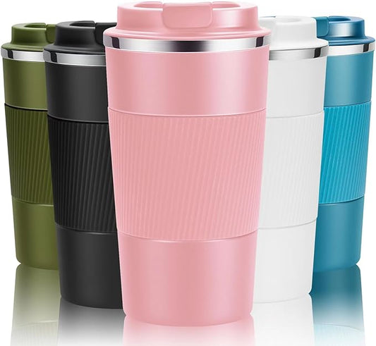 12oz Travel Coffee Cups Insulated Tumbler Thermal Mug to Go with Lid Leak Proof Reusable Stainless Steel Coffee Mug Spill Proof for Hot and Iced Cold Drinks (Pink, 380ml)