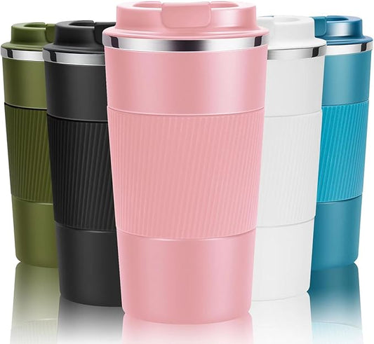 17oz Travel Coffee Cups Insulated Mug Thermal Tumbler to Go with Lid Leak Proof Reusable Stainless Steel Coffee Mug Spill Proof for Hot and Iced Cold Drinks (Pink, 510ml)