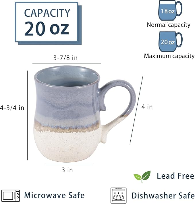 20 OZ Large Coffee Mugs, Ceramic Coffee Mug Big Tea Cups with a Large Handle for Office and Home, Microwave and Dishwasher Safe (20 OZ Grey Blue)