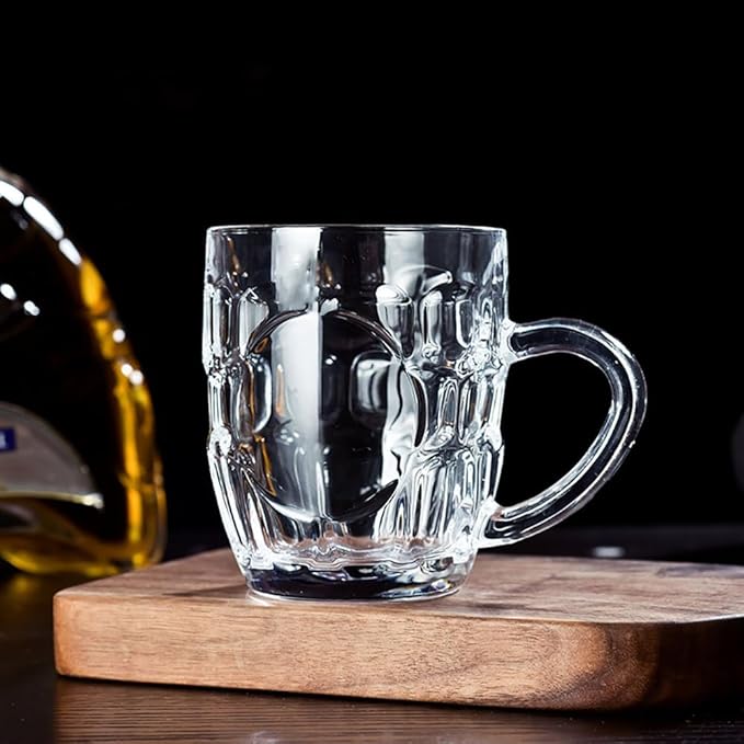 Dimple Stein Beer Mug Set, 10 oz Beer Glasses with Handle, Glass Beer Mugs, Dishwasher and Freezer Safe, Clear and Sturdy, Set of 2