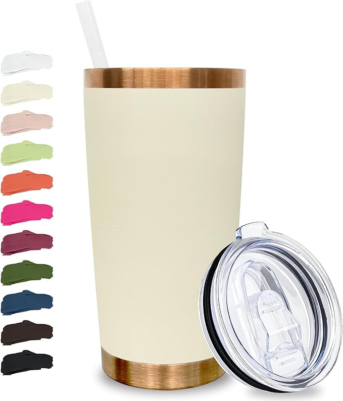 20 oz Tumbler Stainless Steel Tumbler with Lid and Straw, Double Wall Vacuum Insulated Travel Coffee Mug for Laser Engrave, Powder Coated Cup for Hot and Cold Drinks (Cream,1 pack)