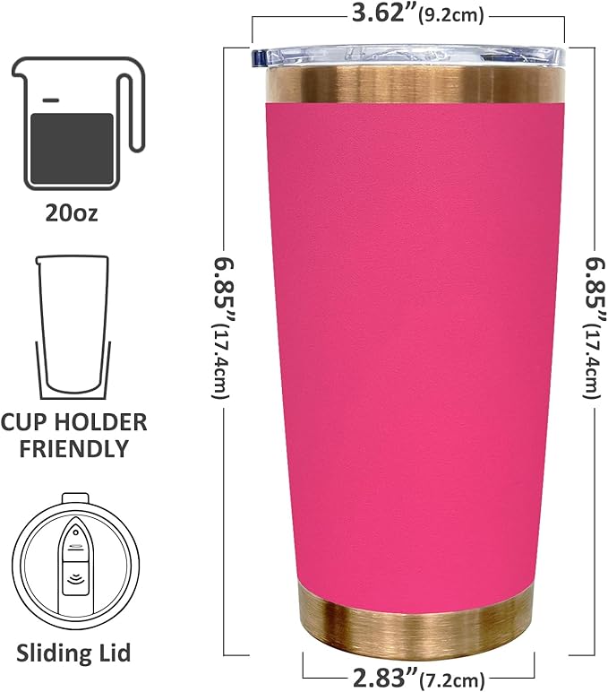 20 oz Tumbler Stainless Steel Tumbler with Lid and Straw, Double Wall Vacuum Insulated Travel Coffee Mug for Laser Engrave, Powder Coated Cup for Hot and Cold Drinks (Rosy,1 pack)