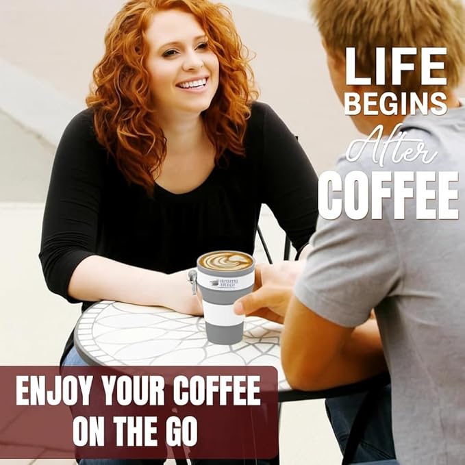 350 mL Silicone Coffee Cup with Lid & Straw – Collapsible, Foldable, Lightweight & Reusable Mug with Carabiner Clip – Portable Travel Cup for Camping, Hiking, Backpacking & Office