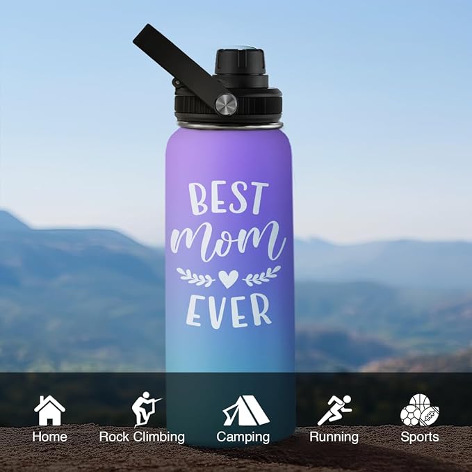 Best Mom Ever Water Bottle 32oz Stainless Steel Insulated Water Bottles - Gifts for Moms from Son Daughter - Mothers Gifts for Birthday Christmas