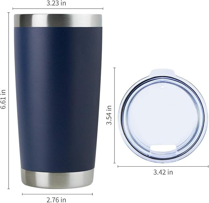 DOMICARE 20oz Stainless Steel Tumbler Bulk with Lid, Double Wall Vacuum Insulated Travel Mug, Powder Coated Coffee Cup (Navy, 12)