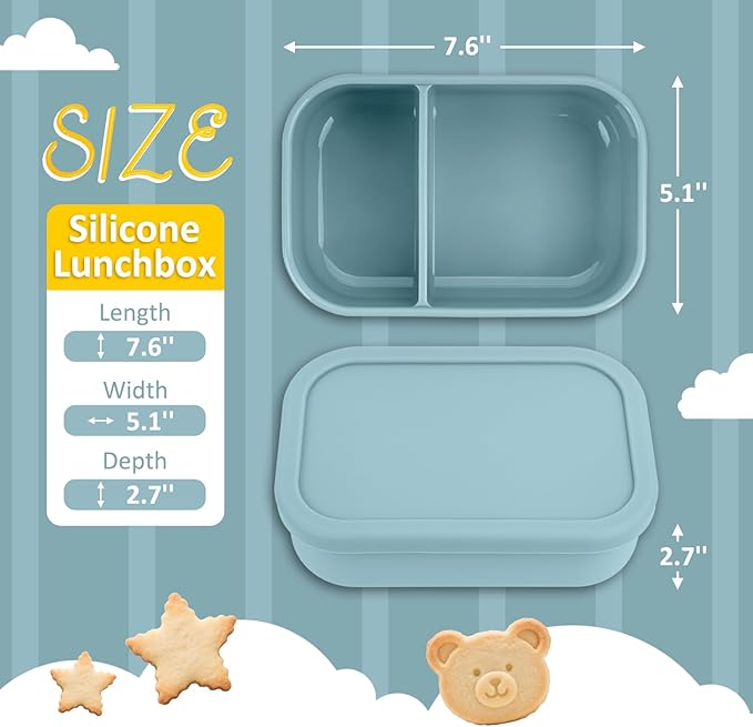 Silicone Bento Box for Adult, Stackable Leak-Proof 2-Compartment Silicone Lunch Container, BPA-Free, Microwave & Dishwasher Safe, Reusable Portable Meal Box for Office, Travel, Outdoors, Green